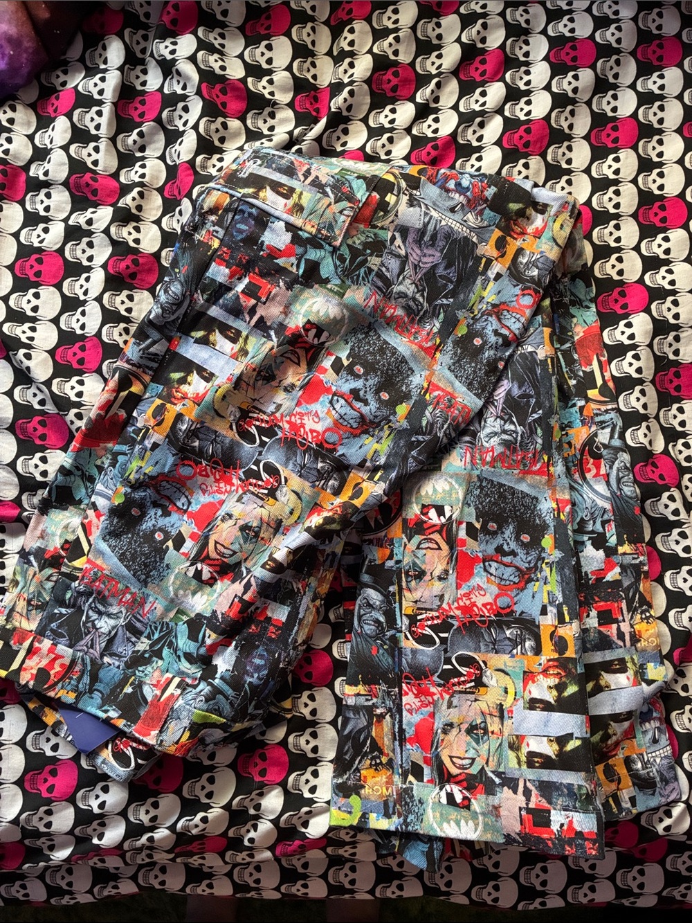 Batman/Joker/Harley Quinn graphic print denim wide jeans